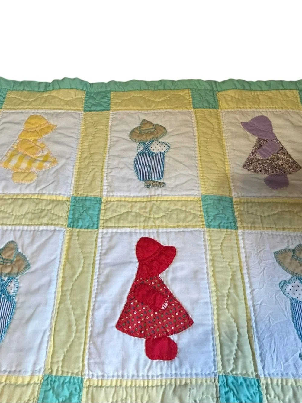 Vintage Handmade Sunbonnet Sue Quilt Blanket 55x39 Cottagecore